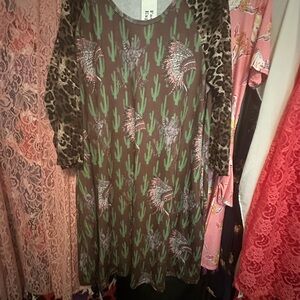 Leopard Sleeve Cactus Print Dress